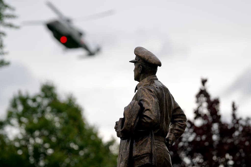President Donald J. Trump disembarks Marine One on arrival at the United States Military Academy at West Point in New York.