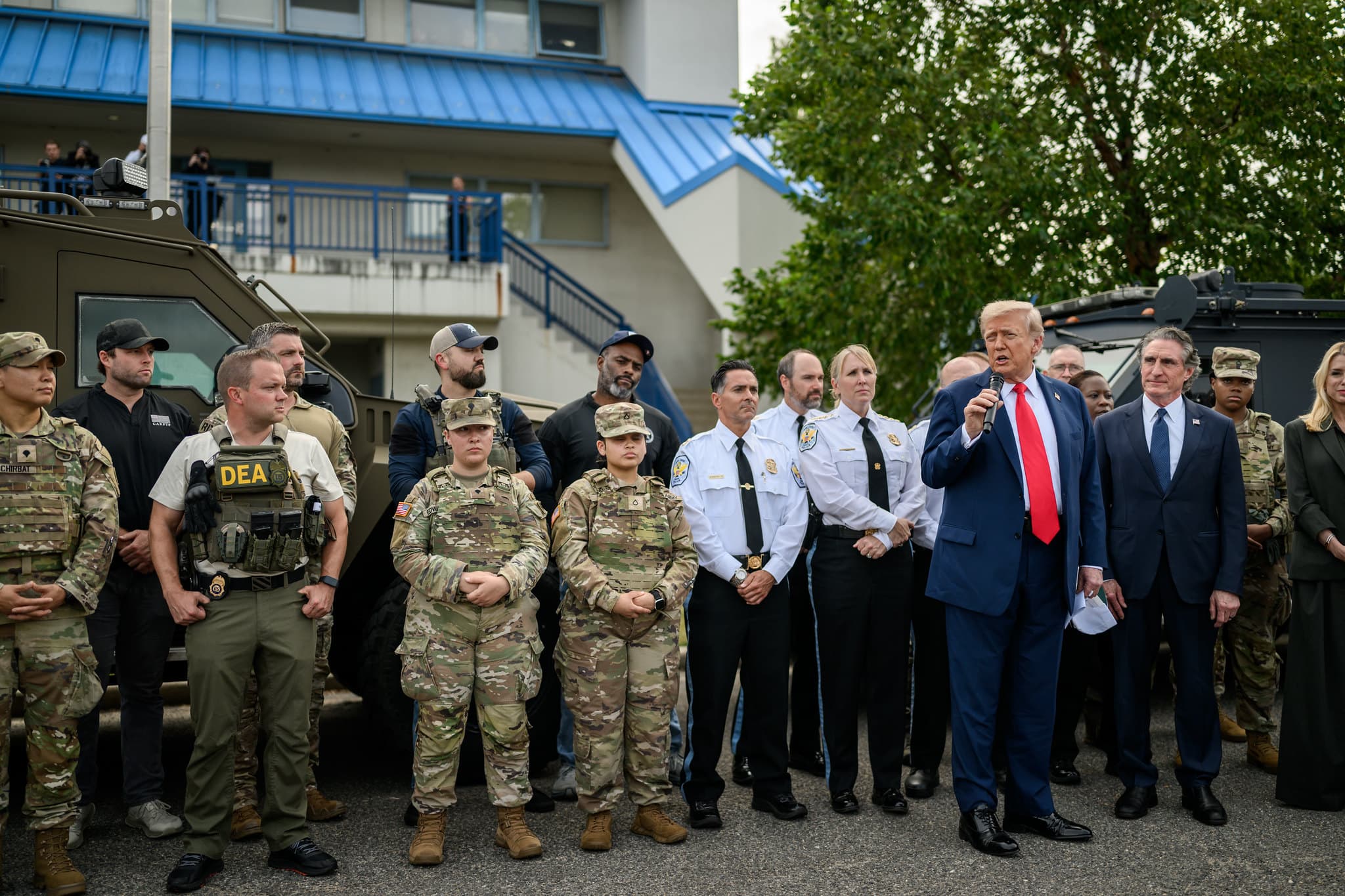 President Donald J. Trump speaking with law enforcement and members of the National Guard at the U.S. Park Police Anacostia Operations Facility in Washington, D.C.