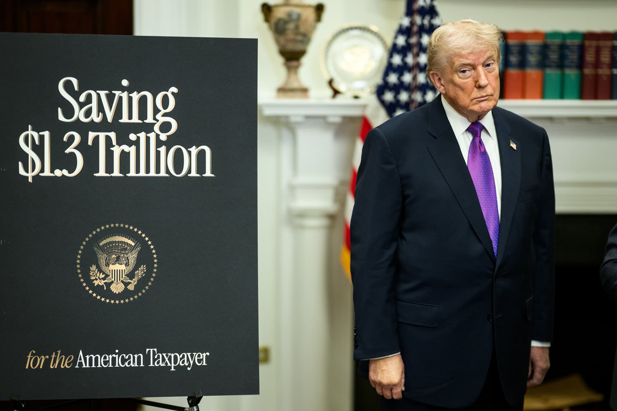 President Donald J. Trump and EPA Administrator Lee Zeldin make an announcement in the Roosevelt Room rescinding the 2009 EPA endangerment finding.