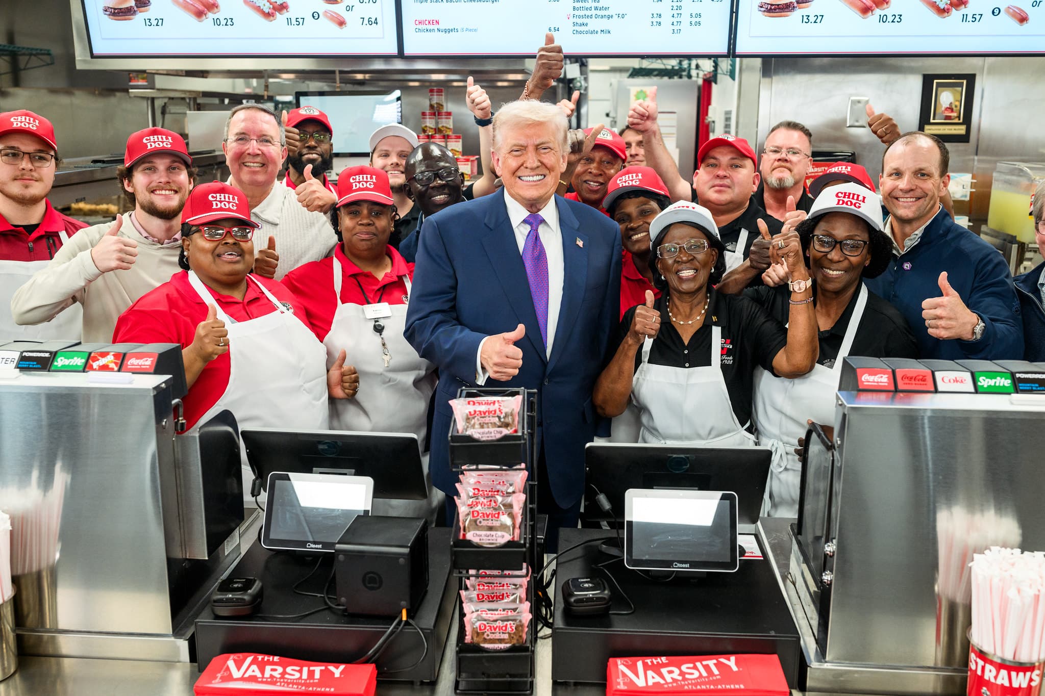 President Donald J. Trump greets patrons and workers at The Varsity in Rome, Georgia.